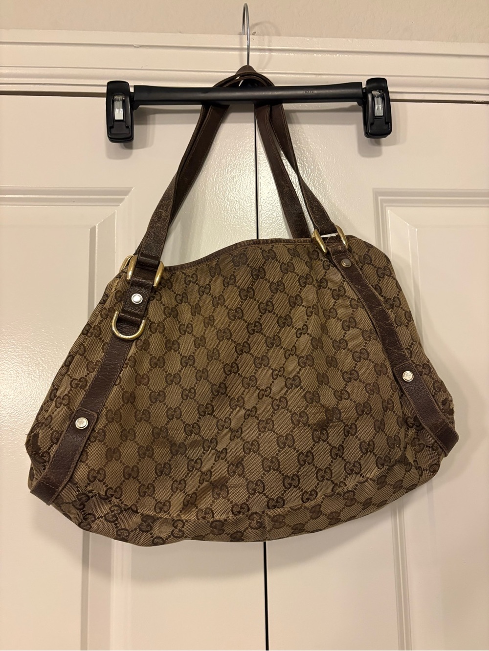Gucci Brown GG Canvas Shoulder Bag with Dark Brown Trim